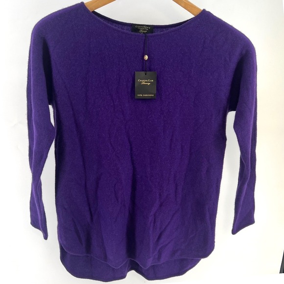 Charter Club Sweaters - NWT Charter Club Luxury 100% Cashmere Sweater Purple Small Boat Neck Curved Hem
